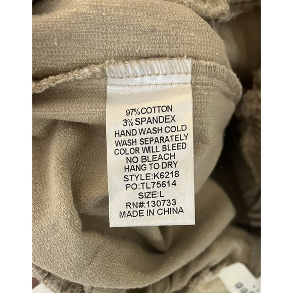 Umgee Wide Leg Frayed Hem Corduroy Pants Size Large Pull on Pockets Beige Boho - Picture 9 of 10